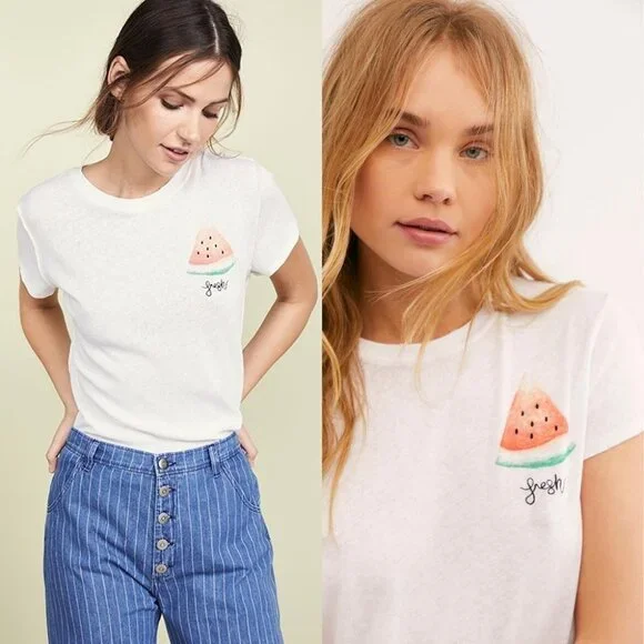 Nwt Free People Fruit Medley Tee‎ White Watermelon Size Large New Tags T-Shirt L - Picture 3 of 5